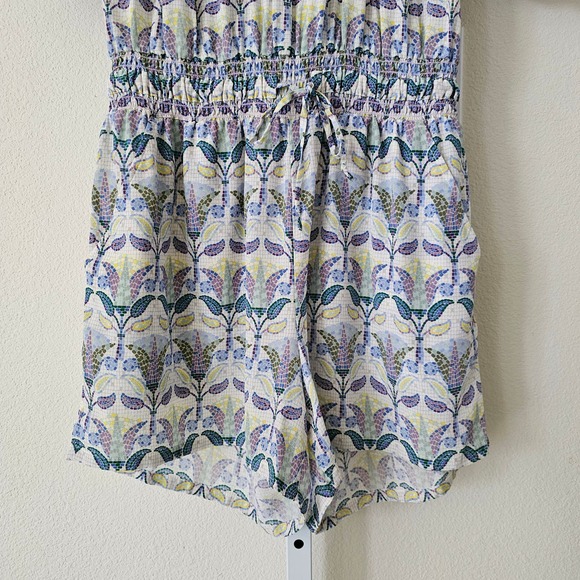 TORY BURCH Silk Mosaic Provence Pompeii Tassels/Smocked Off Shoulder Romper Sz M - Picture 5 of 13